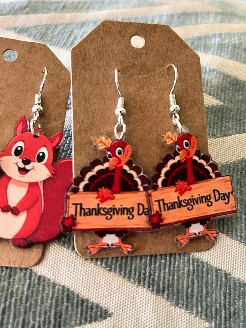 NWT-Red & Brown Squirrel & Turkey Thanksgiving Earrings- 2 earrings - Picture 3 of 3
